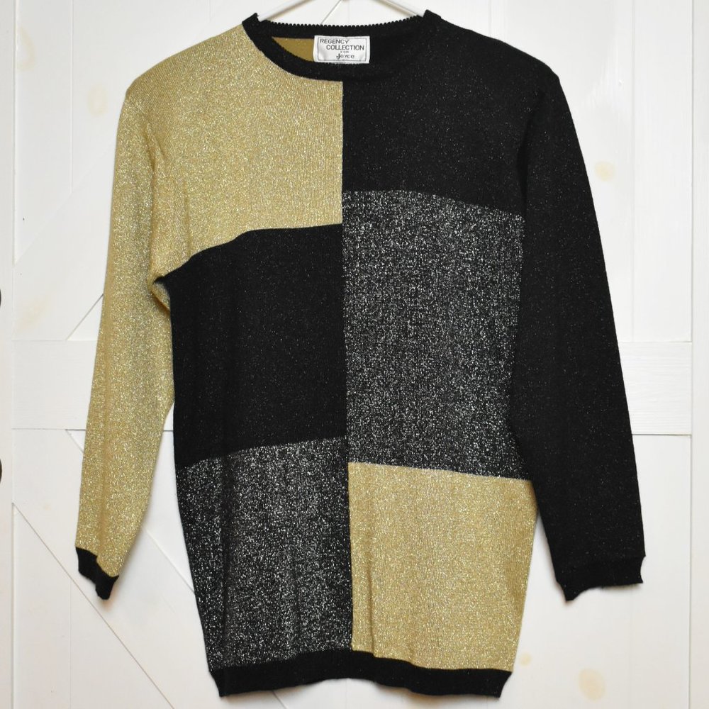 Vintage Regency Collection for Joyce colorblock sweater black gold silver size M